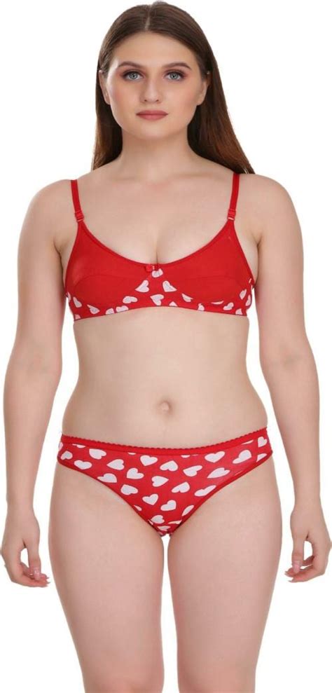 Tace Women Red Printed Cotton Blend Lingerie Set Jiomart