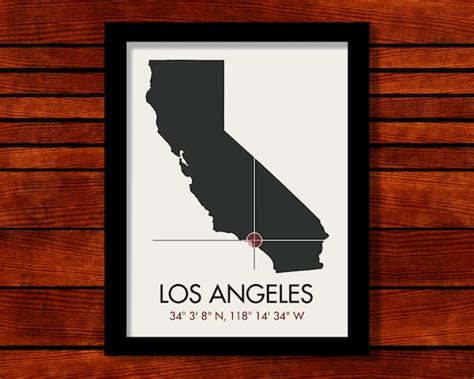 Los Angeles Latitude Longitude Map Art City by MrCityPrinting