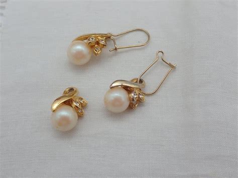 Ensemble De Boucles Doreilles Et Pendentifs Vintage Faux Pearl Boucles