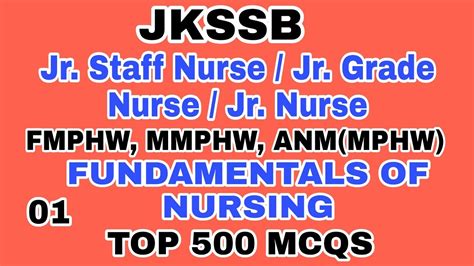 Jkssb Fundamentals Of Nursing Top Mcqs Jr Grade Jr