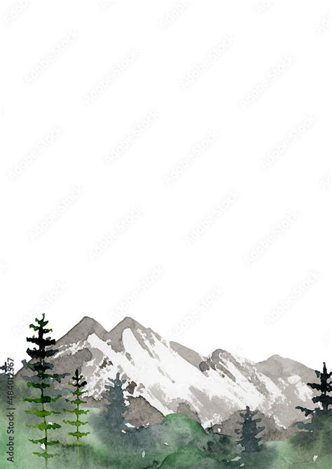 Watercolor Landscape Clipart Mountain Forest Digital Frames Clip