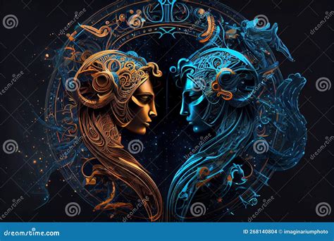 Gemini Zodiac Sign Astrological Constellation Twins Stock Illustration