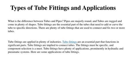 PPT - Types of Tube Fittings and Applications PowerPoint Presentation ...