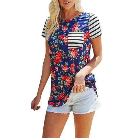 Women Maternity Short Sleeve Floral Print Nursing Tops T Shirt For