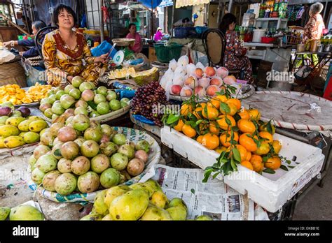 Fresh Produce For Sale At Local Market In Chau Doc Mekong River Delta