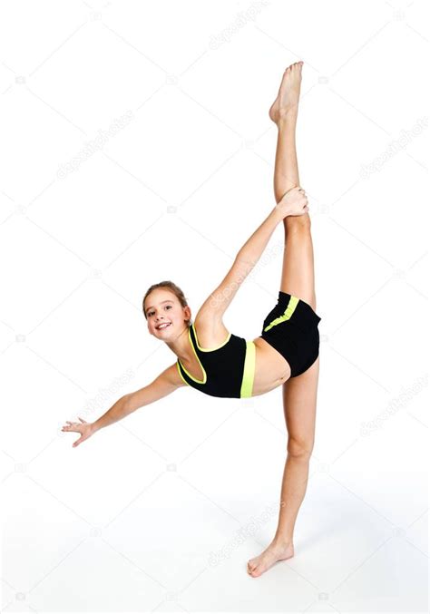 Flexible Linda Niña Niña Gimnasta Haciendo Ejercicio Acrobático 2023