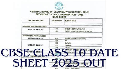 CBSE Class X Date Sheet 2025 Released Check 10th Exam Dates