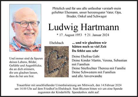 Ludwig Hartmann Traueranzeige Trauer Infranken De