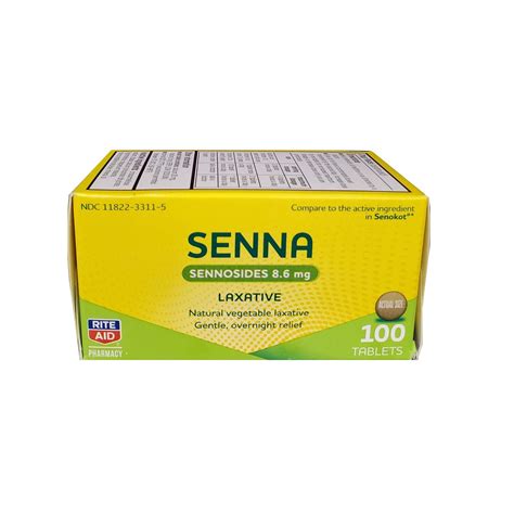 Rite Aid Vegetable Laxative Senna Tablets 86 Mg 100 Count Natural