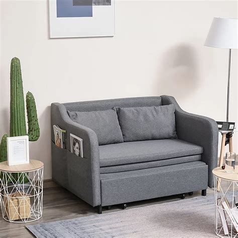 Homcom Two Seater Fabric Sofa Bed Convertible Loveseat Couch Sleeper