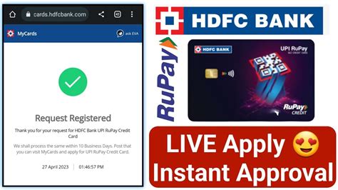 HDFC Bank RuPay UPI Credit Card Live Apply Process YouTube