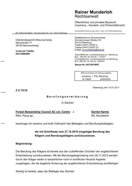 Berufungserwiderung Fragen An Den Fsc