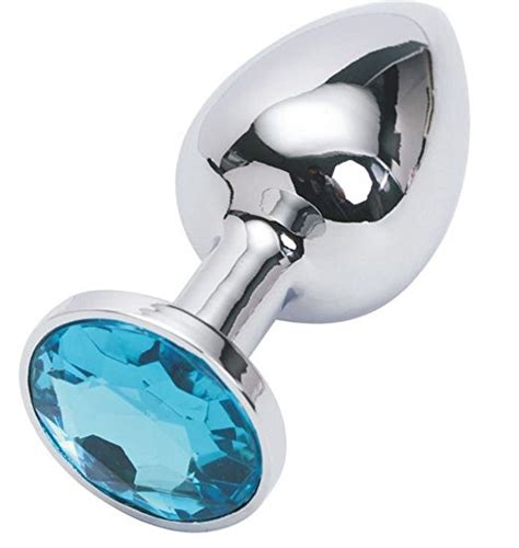 Light Blue Gem Anal Plug Stainless Steel For Women Men And Couples