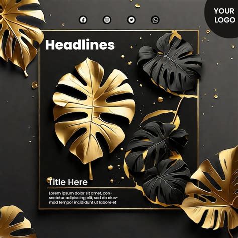 Premium PSD Flyer Template With Gold Monstera Design