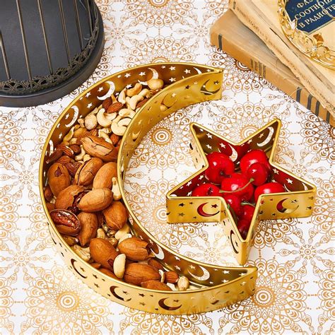 Amazon Golden Crescent And Star Tray Set 2 Pcs Ramadan Metal