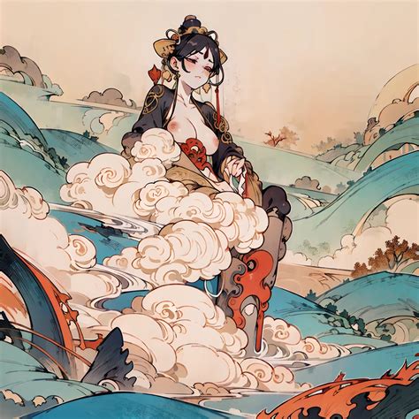 Beautiful Naked Guanyin Sitting On Drangon Head The Big Red Sun Nsfw