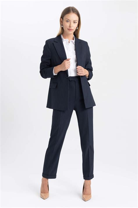 Navy Woman Tapered Fit Double Hem With Pockets Pants Defacto