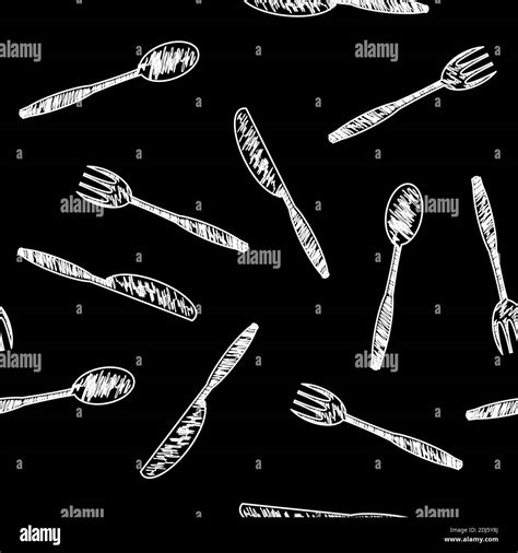 Food Seamless Pattern For Cafe Fork Spoon Knife Logo Design Isolated