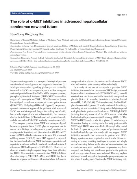 Pdf The Role Of C Met Inhibitors In Advanced Hepatocellular Carcinoma