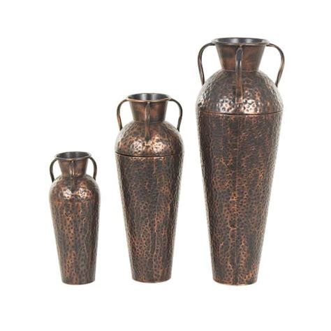 Litton Lane Copper Tall Floor Weathered Amphora Metal Decorative Vase With Hammered Details And