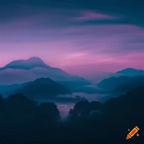 Mystical Malay Palace On Misty Mountains Under A Purple Starry Sky On