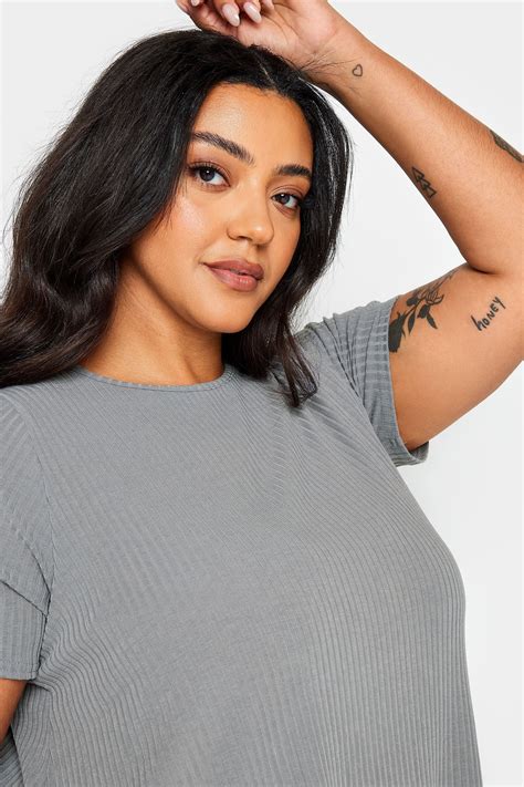 Yours Plus Size Grey Ribbed Swing Top Yours Curve Yours Clothing