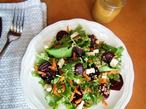 Quinoa Beet Salad with Carrot and Feta - Three Happy Folk