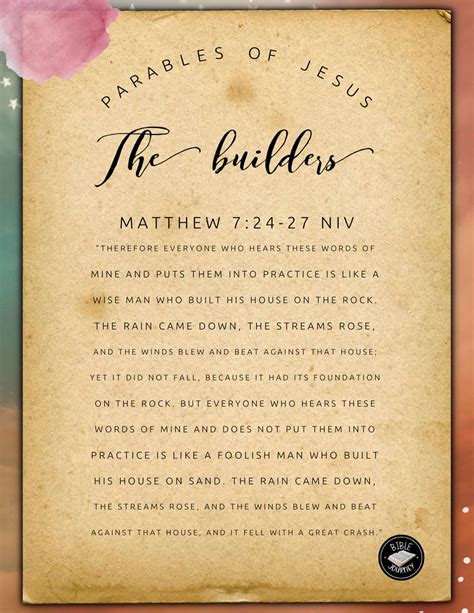 Matthew 7 24 27 NIV Printable Parable Study Sheet The Builders