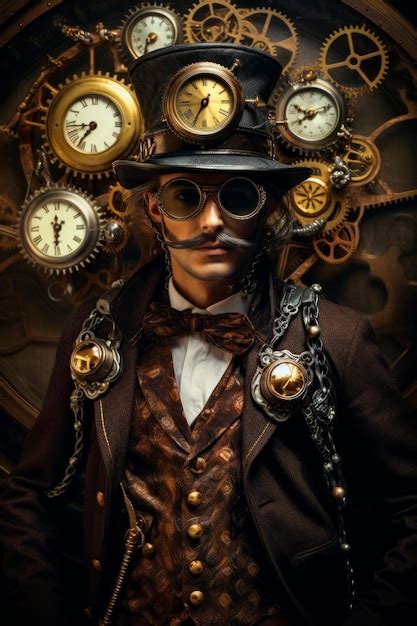 Premium Photo Man With Mustache And Moustache Wearing Steampunks