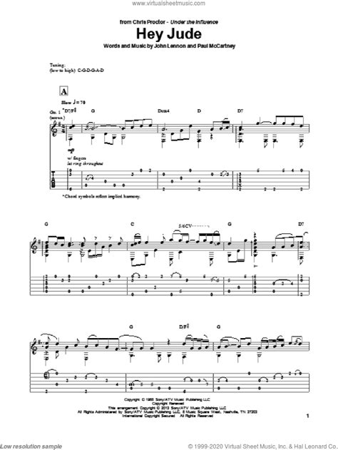 Beatles Hey Jude Intermediate Sheet Music For Guitar Solo