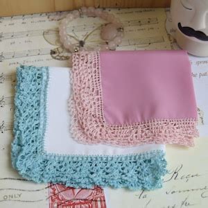 Colored Handkerchiefs Set Of Hand Knitted Lace Vintage Silk With Lace