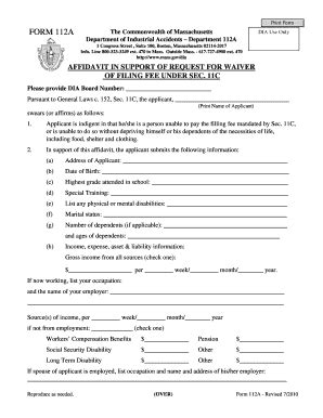 Fillable Online Massachusettsworkerscompensation AFFIDAVIT IN SUPPORT