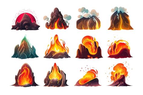 Premium Vector Volcano Vector Set Graphic Design Flat Vector