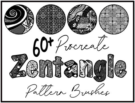 60 Zentangle Black and White Pattern Brushes, Zentangle Procreate Patterns, Hand-drawn B&W ...