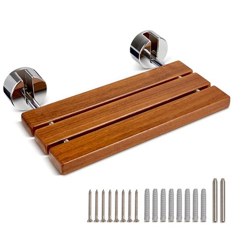 OasisSpace 20” Teak Folding Shower Seat Bench, Medical Wall Mounted ...