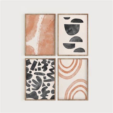 Modern Geometric Wall Art Set Burnt Orange Prints Rustic Etsy