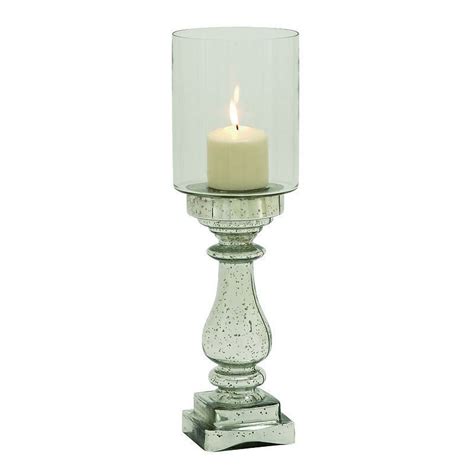 Mercury Glass Finish Pedestal Hurricane 20 Candle Holder Silver Round Candle Holder Candle