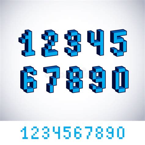 Cybernetic 3d Numbers Pixel Art Vector Numeration Pixel Design Stock