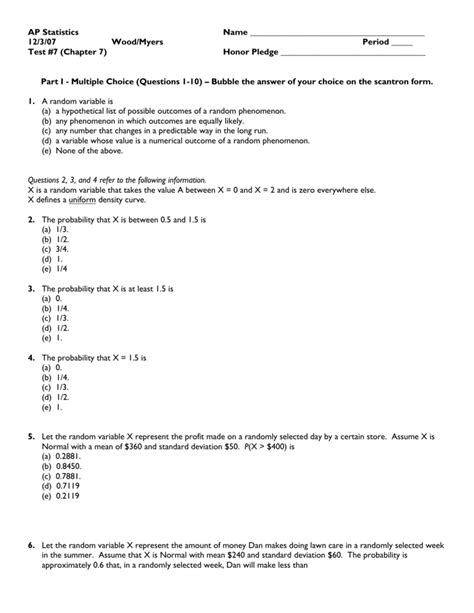 Ap Statistics Scoring Worksheet