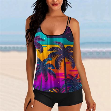 Sentuca Womens Tankinis High Waisted Swimsuits Summer Print