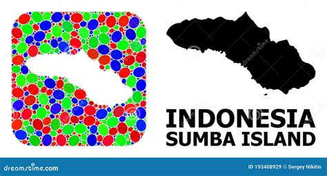 Mosaic Stencil And Solid Map Of Sumba Island Stock Vector