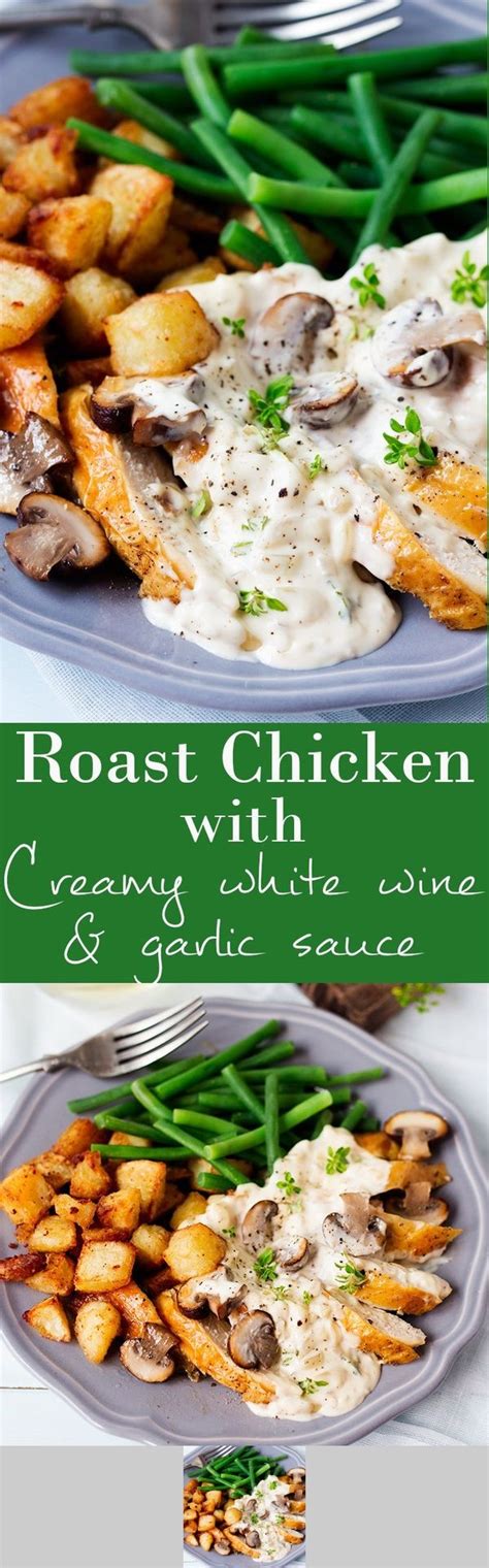 Roast Chicken with Creamy White Wine Garlic Sauce plus sauté potatoes