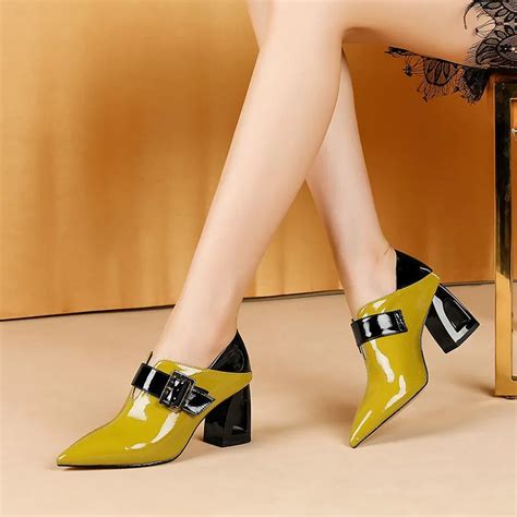 Cresfimix Moda Feminina Amarelo Preto Couro Do Plut Nio Apontou Toe