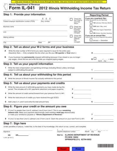 Form Il 941 Illinois Department Of Revenue