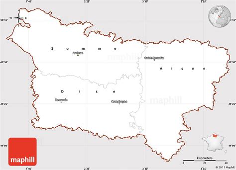 Classic Style Simple Map of Picardie, cropped outside