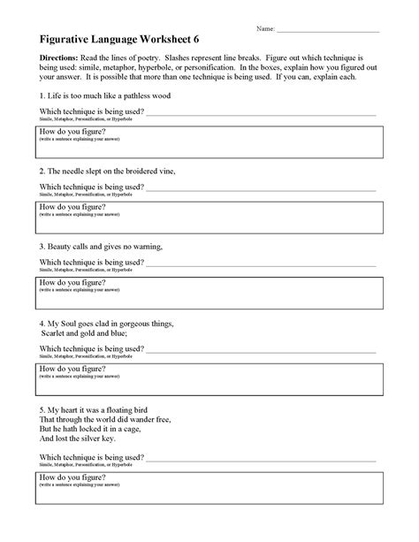 Figurative Language Printable Worksheets Language Worksheets