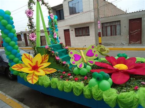 Carnival Float Decorated With Flowers And Butterflies