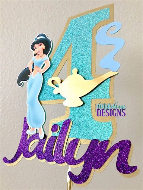 Princess Jasmine Cake Topper Aladdin Themed Birthday Genie Lamp Aqua