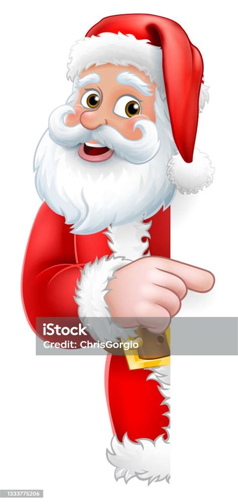 Santa Peeking Christmas Cartoon Sign Pointing Stock Illustration Download Image Now Santa