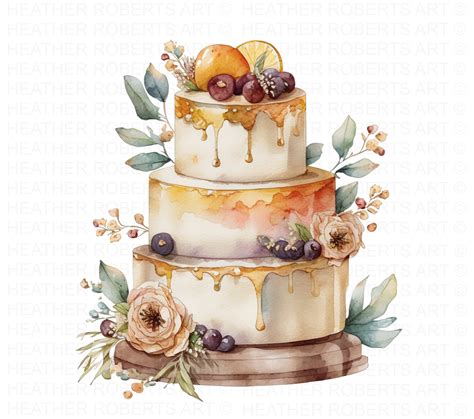 Watercolor Wedding Cakes Clipart Cake Clip Art Wedding Cake Etsy